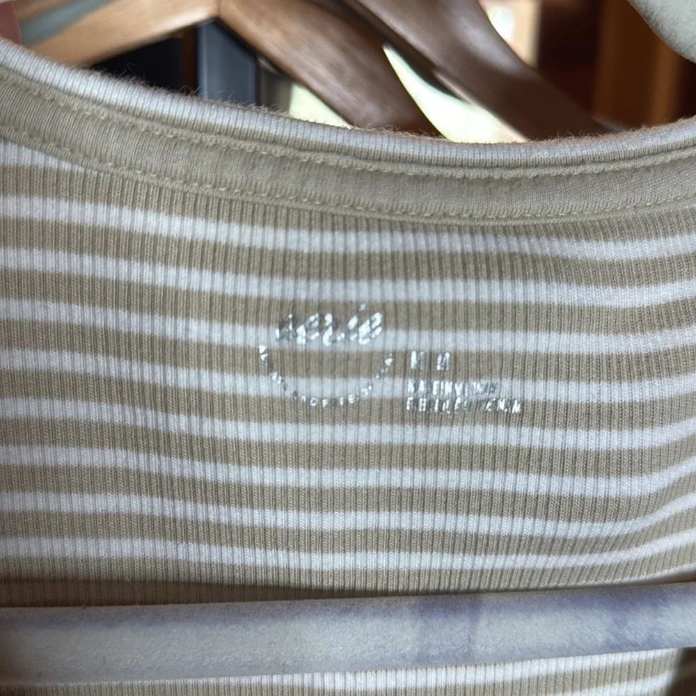 Aerie Henley No BS Tank Top Tan White Stripe Size Medium